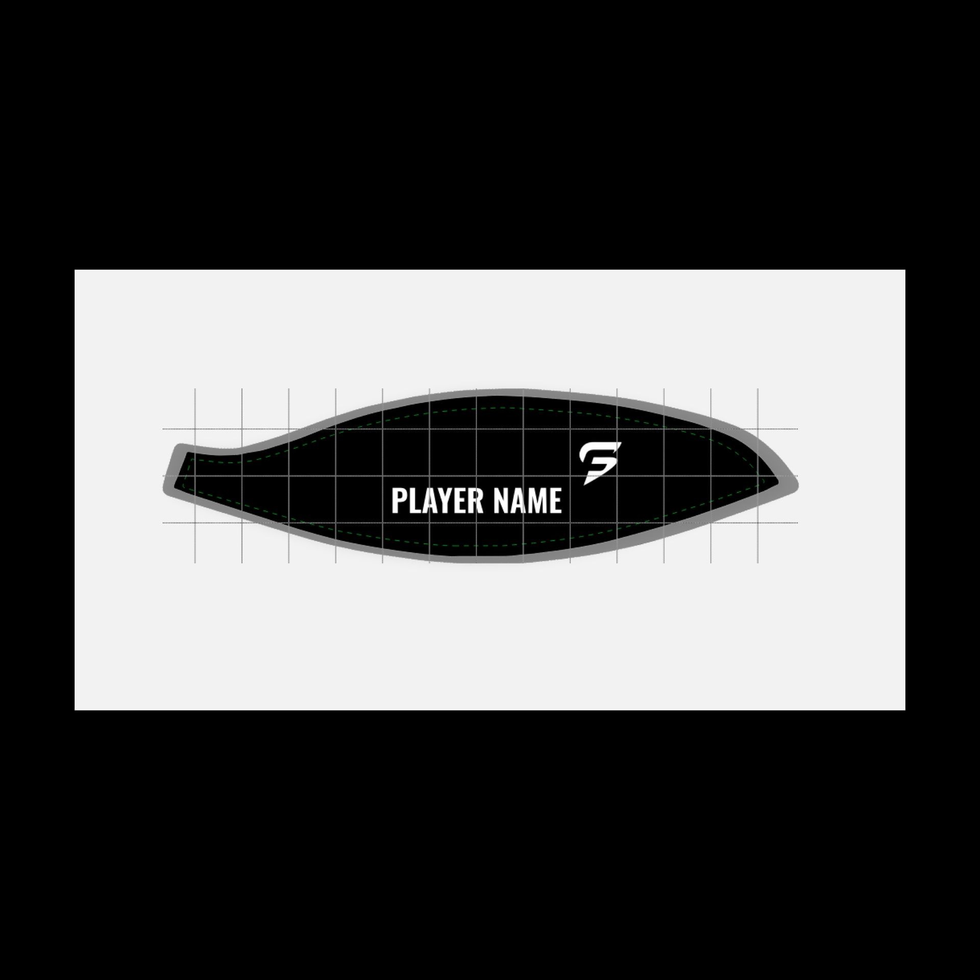 Mockup design for a customizable baseball bat grip with 'Player Name' text and a logo.