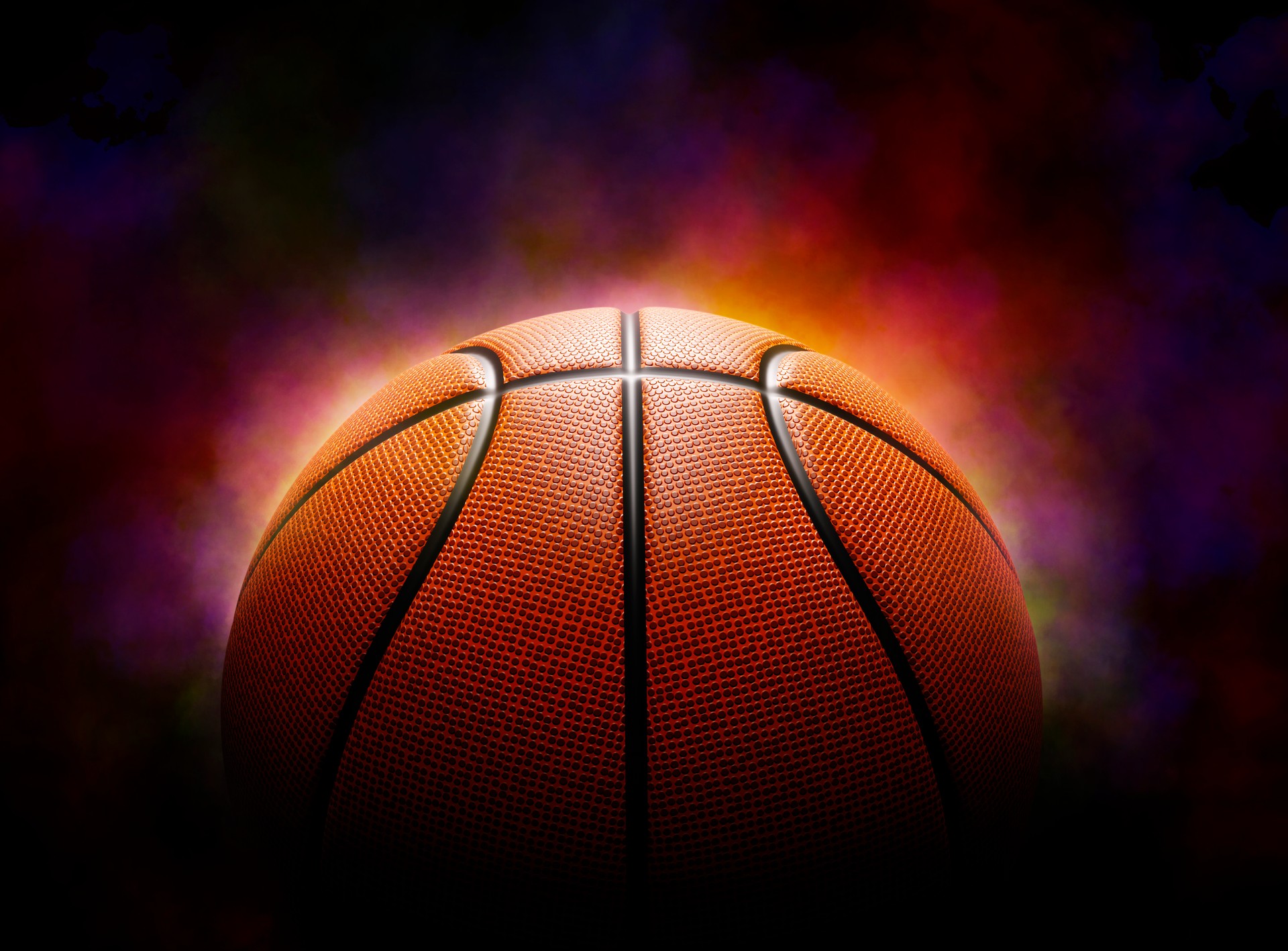 basketball on the color smoke background