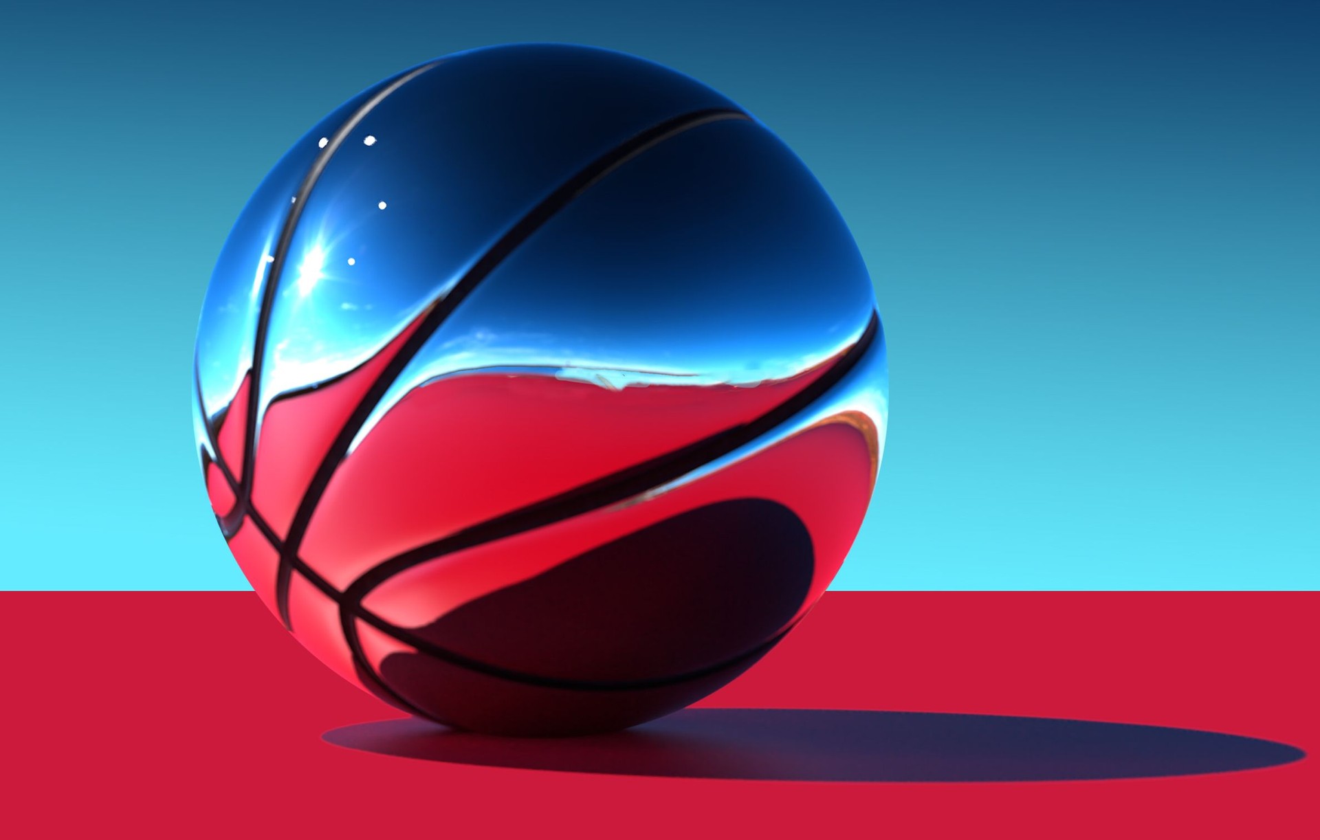 Chrome Basketball on Red Table