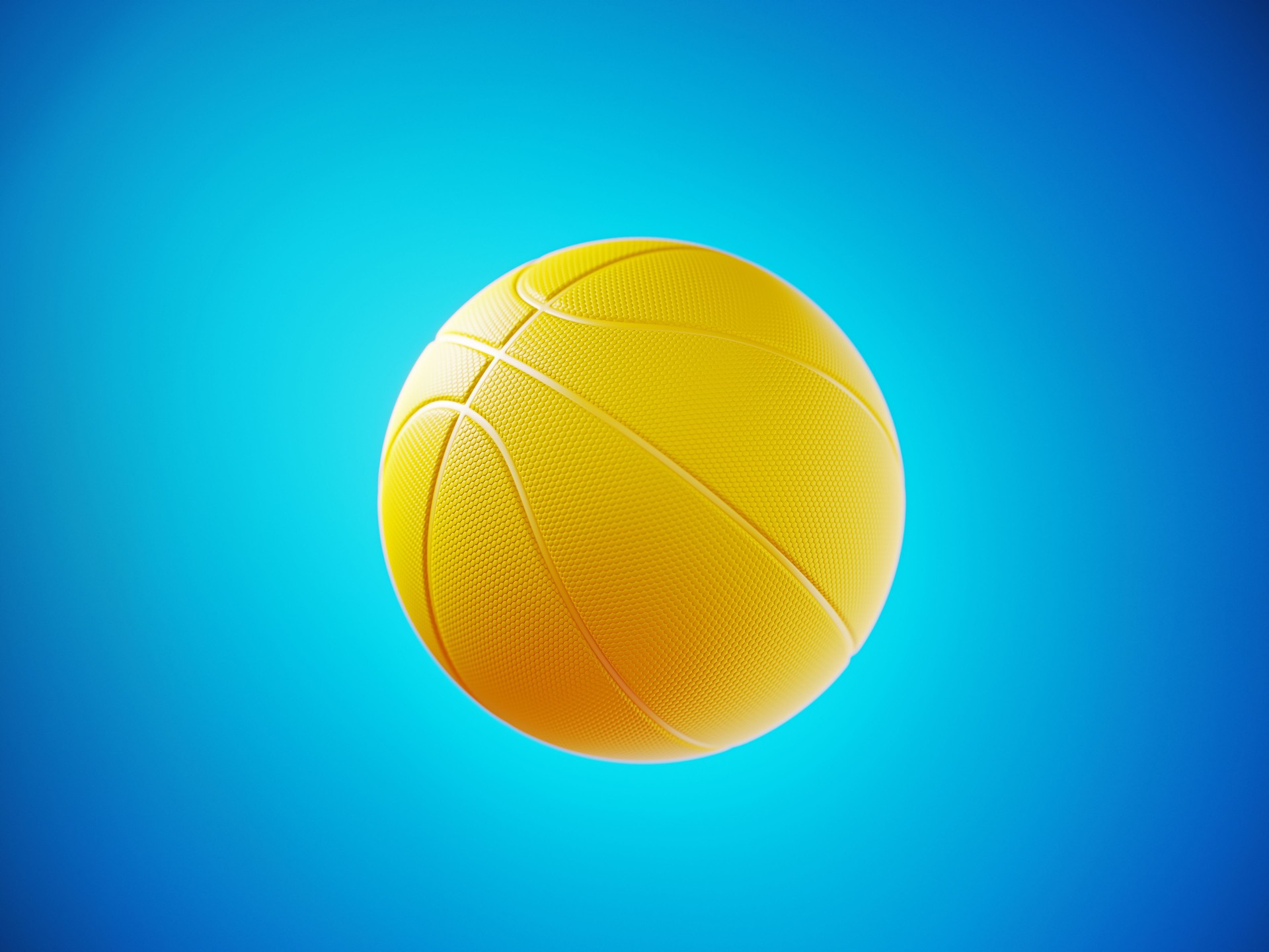 Yellow Basketball Ball On Blue Background